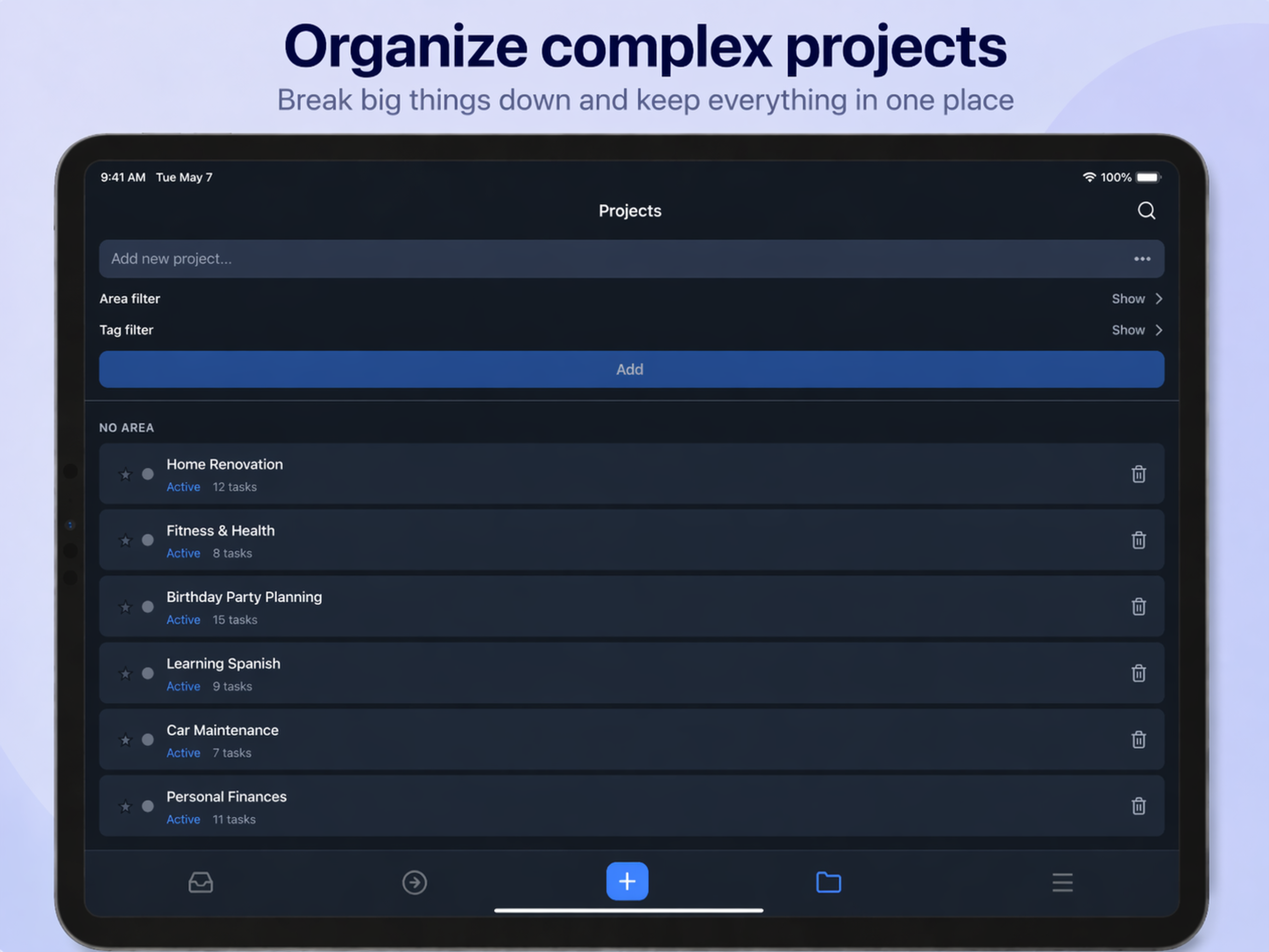 Mindwtr tablet project screen